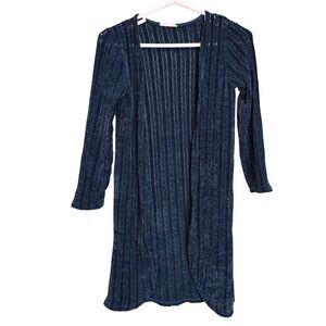 Knit Works‎ Girls Navy Blue Chenille Pointelle Open Front Duster Cardigan XL 16